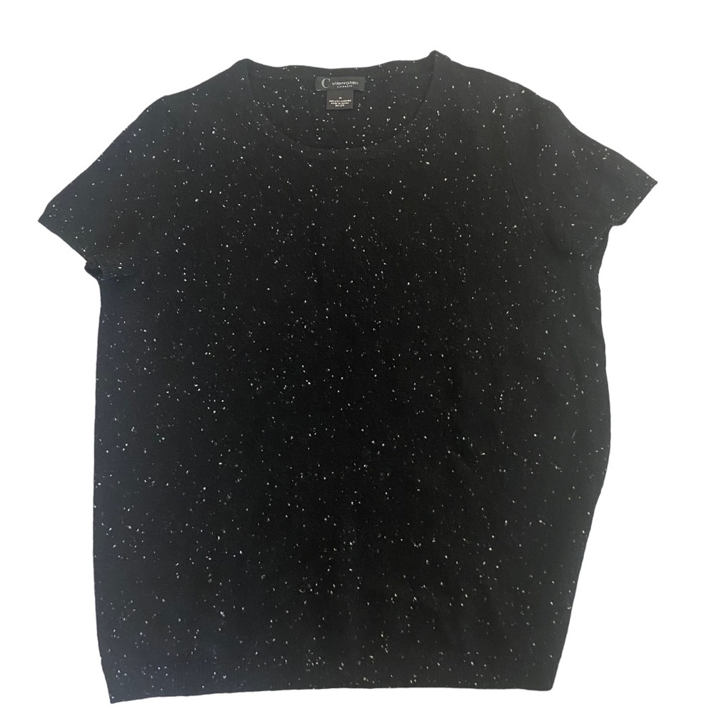 Bloomingdales black cashmere short sleeve blouse top with white speckles M - Picture 2 of 7